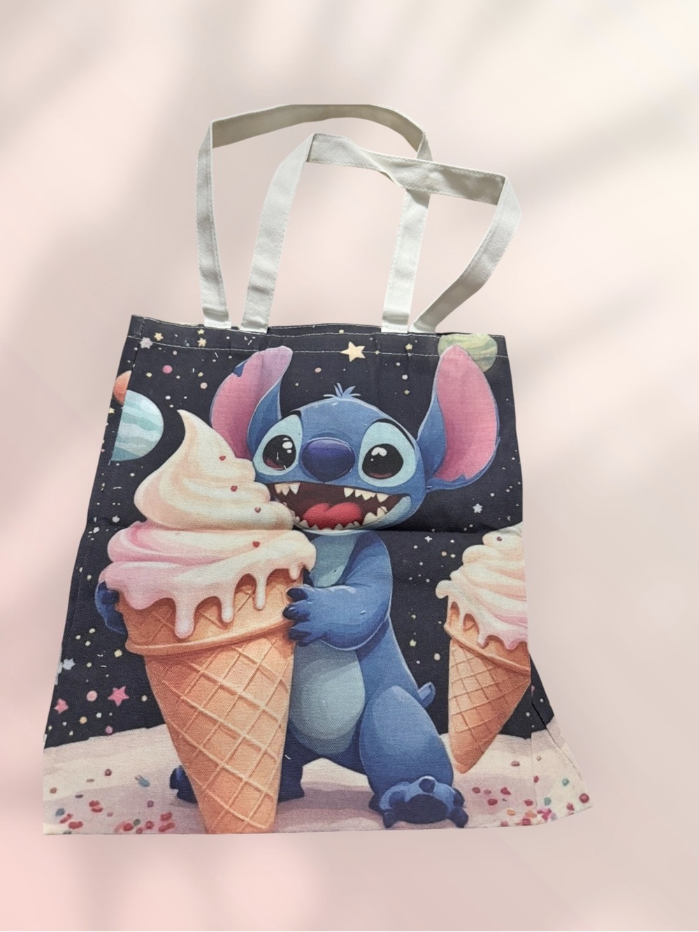 Blue Stitch Kids Canvas Tote Bag with Ice Cream Print New